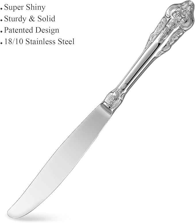 KEAWELL Luxury 45-Piece Silverware Set, 18/10 Stainless Steel, Service for 8, Mirror Finish, Antique Baroque Design, Dishwasher Safe (Silver)