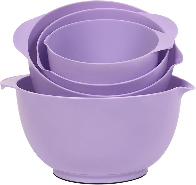 BoxedHome Nesting Plastic Mixing Bowl Set, 4 Piece Mixing Bowl Set with Pour Spouts, Size 1.7, 2.5, 3.5 and 4.5qt, for Prepping, Mixing, Baking, Cooking(2023 New Version, Purple)