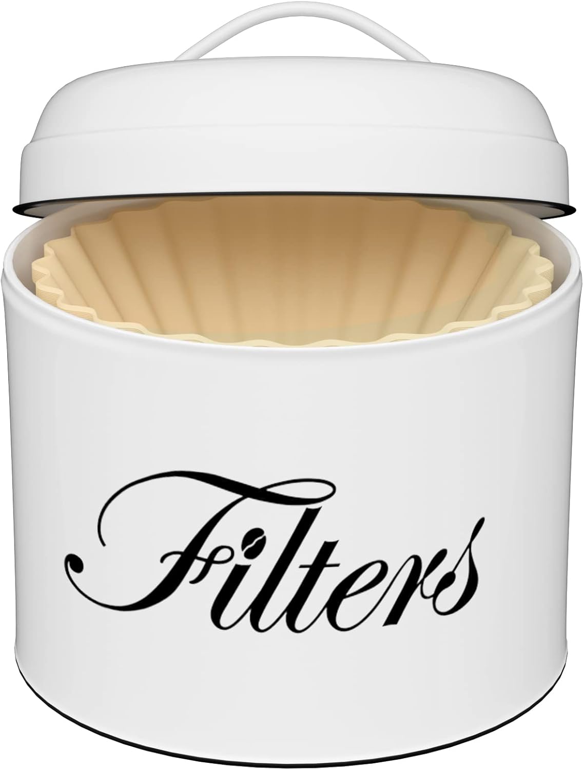 Coffee Filter Holder, White Basket Coffee Filter Storage with Lid, Round Coffee Filter Container for Counter, Rustic Farmhouse Coffee Bar Accessories Decor (White)