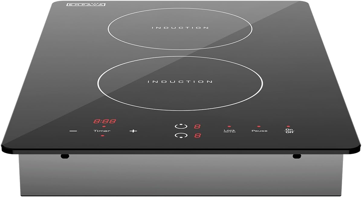 Empava Electric Stove Induction Cooktop Vertical with Dual Burners Vitro Smooth Surface 120V, 12 Inch, Black Ceramic Glass