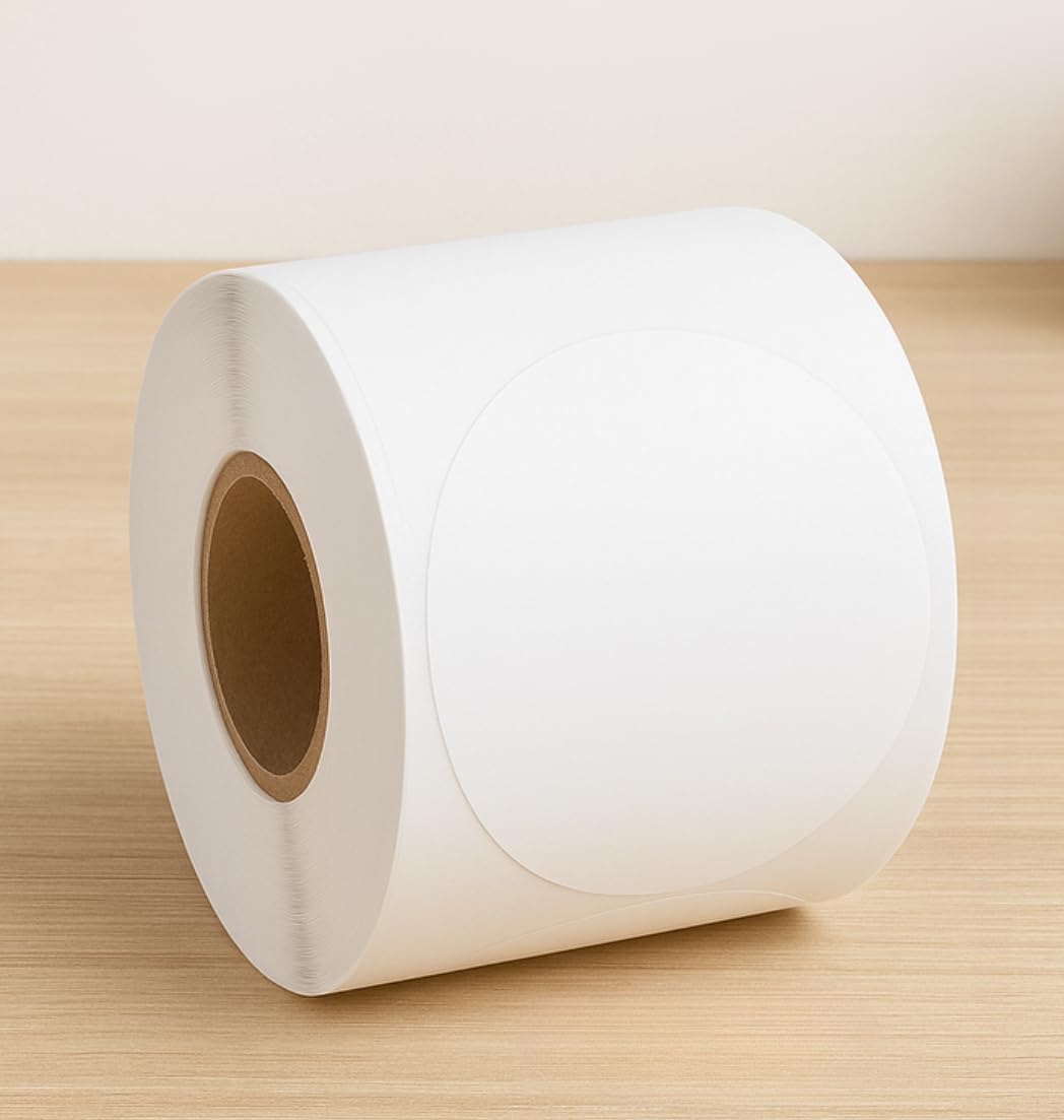 2.5 inch Round Thermal Labels – White-Direct Thermal Sticker Rolls for Small Business, Packaging, Compatible with Mumbyn, Nelko, Rollo, Zebra| 1" Core | Self-Adhesive | 1 Roll 500 Labels