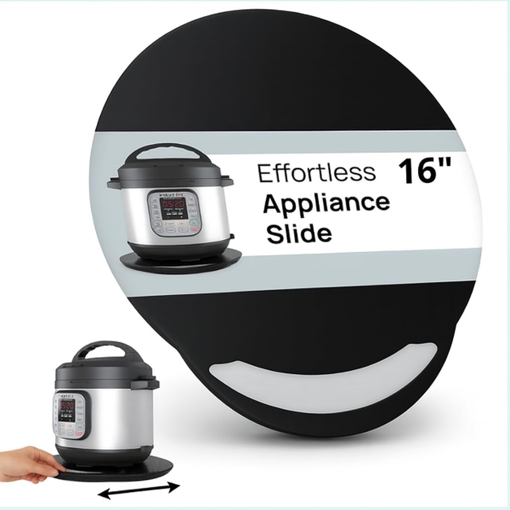 Ibyx Elegant Round Sliding Tray for Your Pressure Cooker, Air Fryer & Heavy Kitchen Appliances - Sturdy, Slides Easily from Under The Cabinet (Natural, 16”)