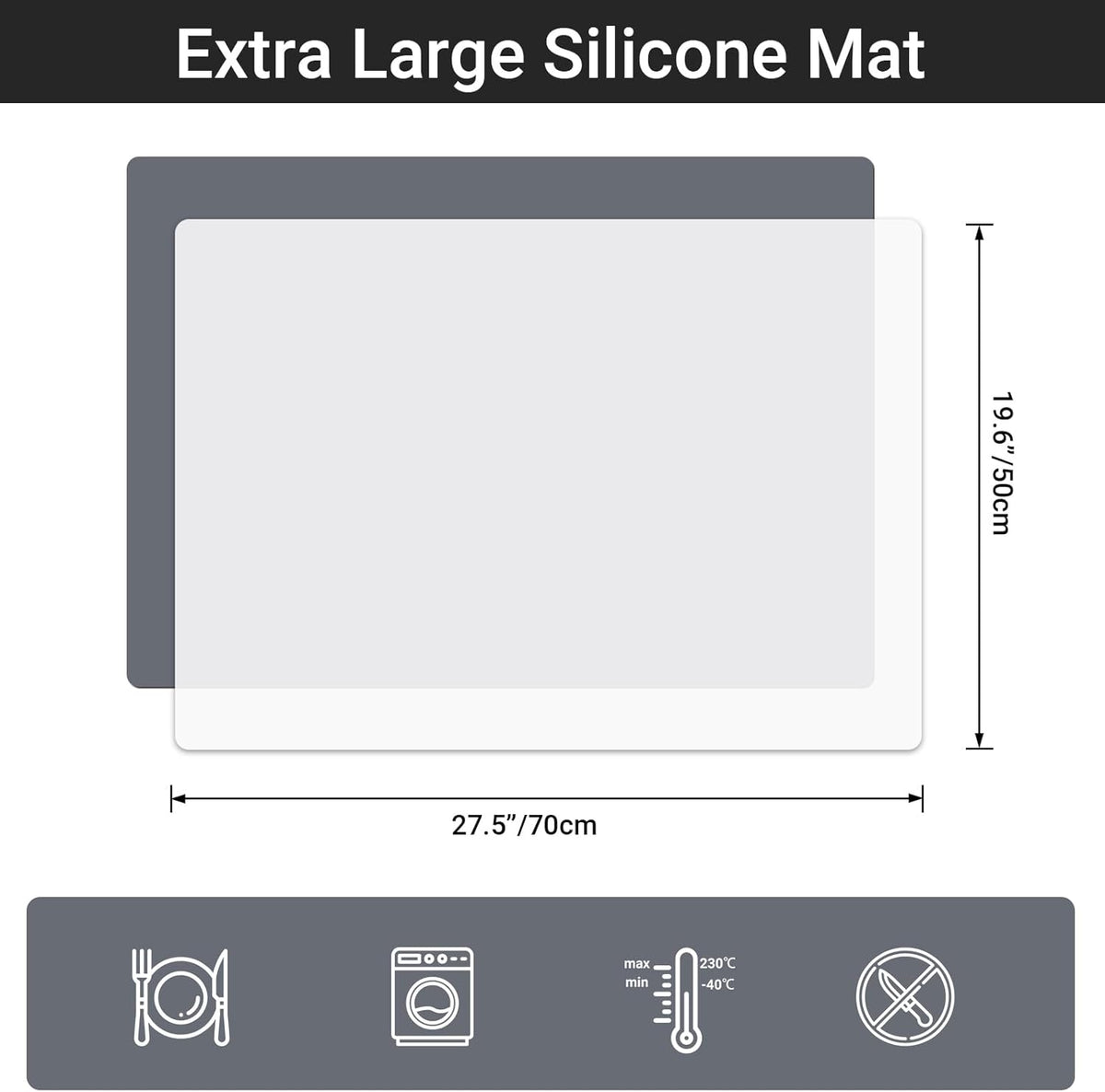 Gartful Oversize Silicone Mat for Craft, 27.6X 19.7 inches Silicone Sheet for Resin Jewelry Casting Mat Pad Countertop Protector, Nonstick Table Placemat, Dark Gray & Translucent, Pack of 2