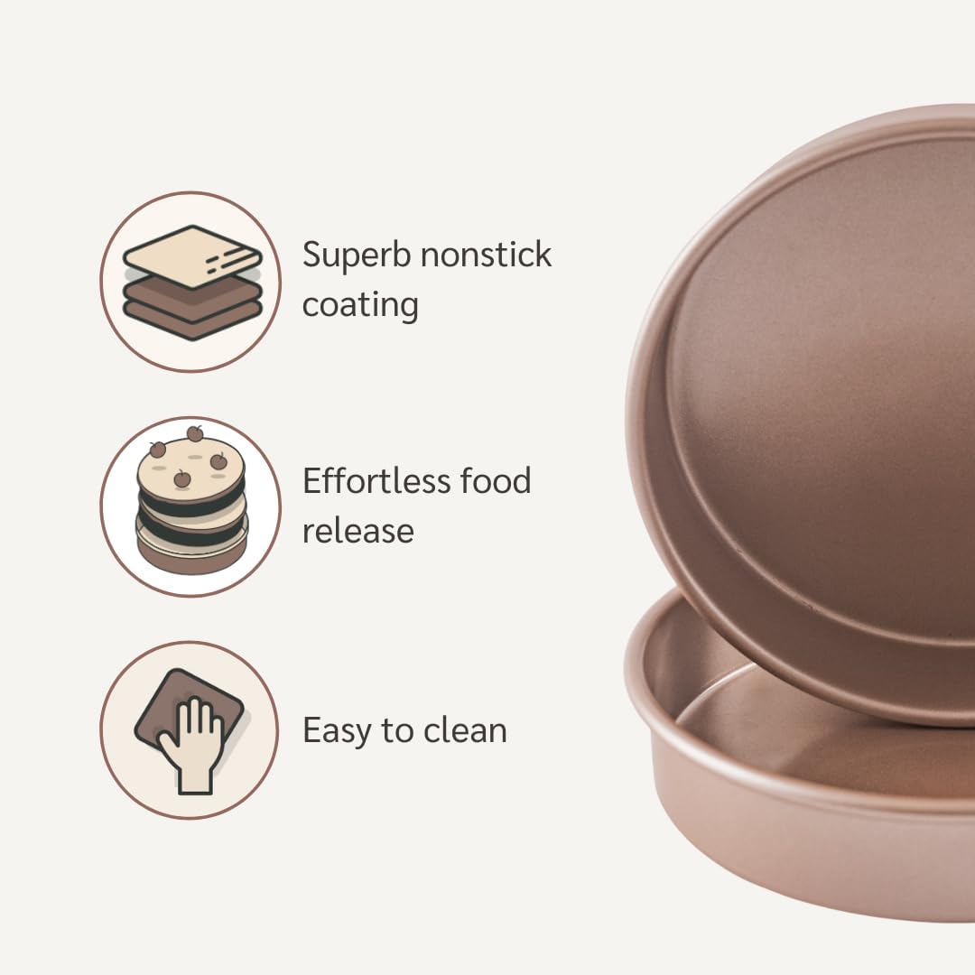 Non Toxic Nonstick 9 inch Round Cake Pans Set of 2 | Quality Non Stick 9 inches Layer Circle Cake Pan 2 inches Deep | Best 9in Baking Pan PFOA, BPA free Nontoxic | 9inch 9inches Cake Pans Set