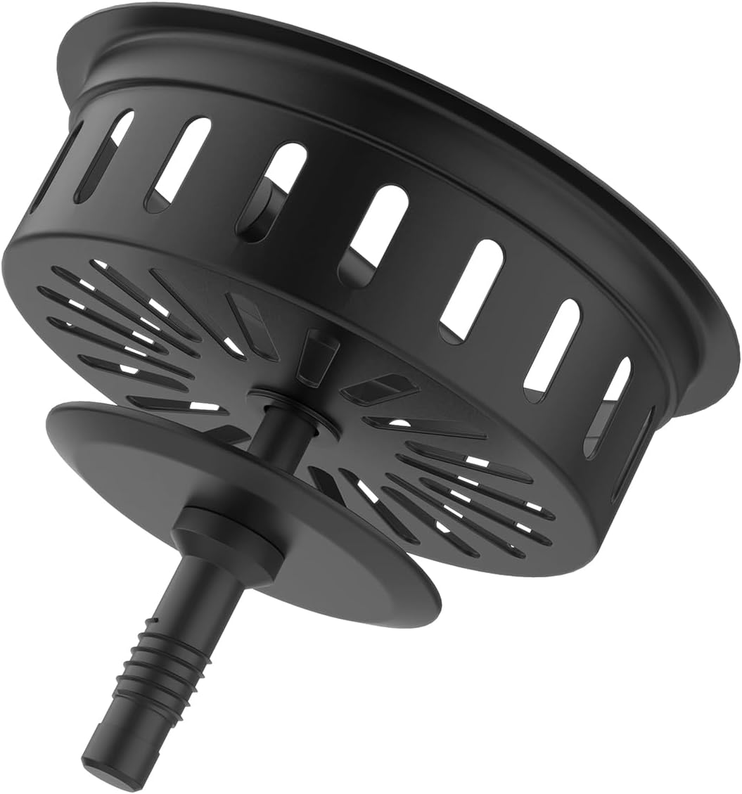 KONE Kitchen Sink Stopper Strainer Replacement for KONE 9171 Standard 3-1/2 Inch Spin and Seal Drains with Threaded Stopper Function, Stainless Steel Black Twist Lock Basket Strainer Replacement