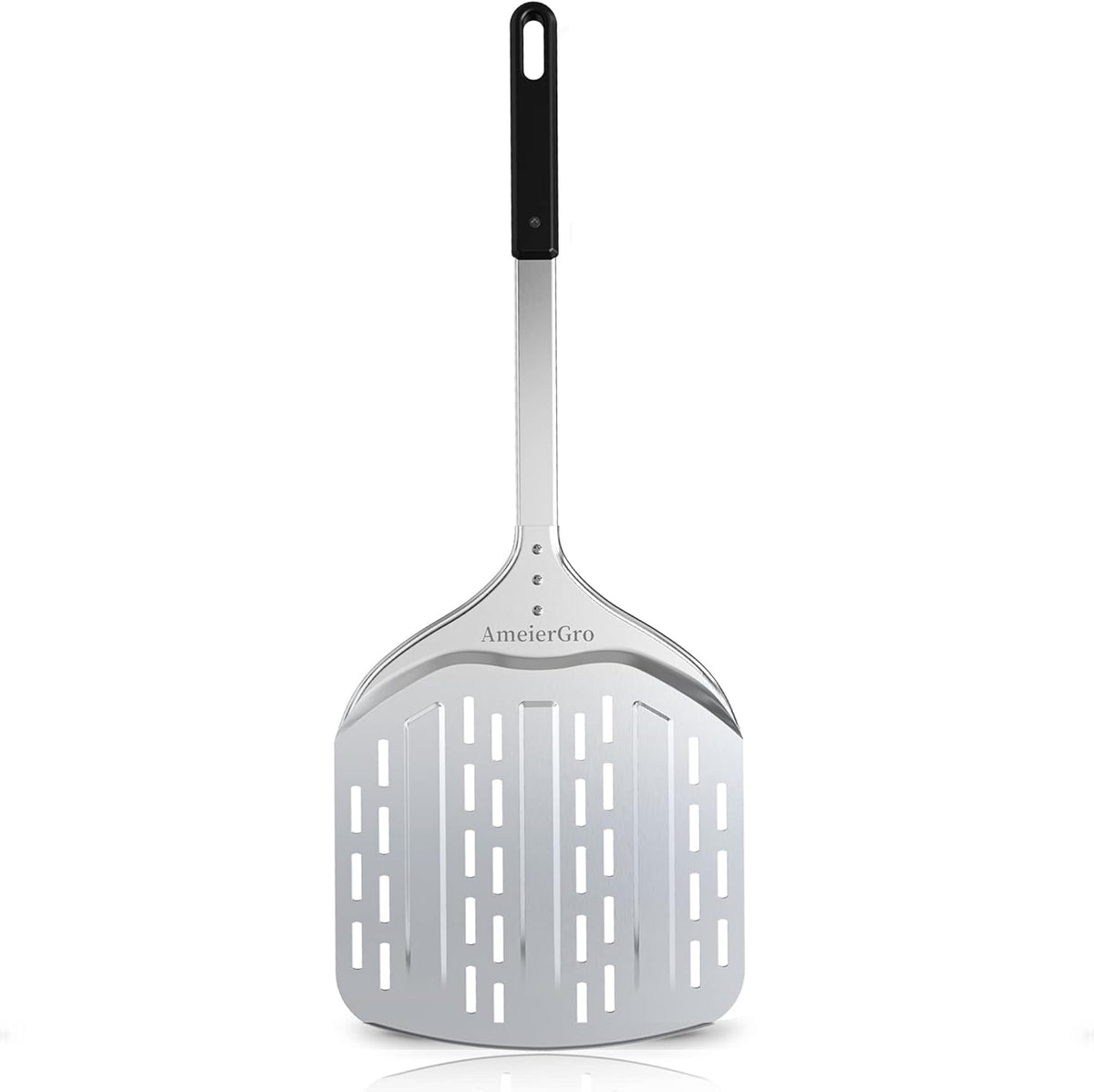 12" Perforated Pizza Peel, Long Handle(31") Anodised Aluminum Pizza Spatula Paddle, Pizza Oven Accessories for Pizza Stone/Grill