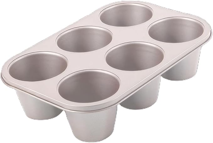 Silver Popover Pan - 6-Cavity Non-Stick Tray Mold for Premium Homemade Cupcakes, Muffins, Cheesecakes, Breads - Professional Grade for Bakery & Kitchen Oven
