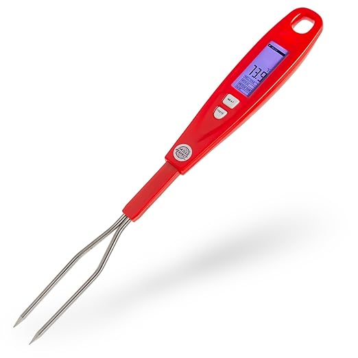 Digital Meat Thermometer Fork for Grilling & BBQ with Ready Alarm, Pro Temp Points for Quick Accurate Temperature on Steak, Pork, Chicken & Hot Grilled Food on Patio or Outside Kitchen