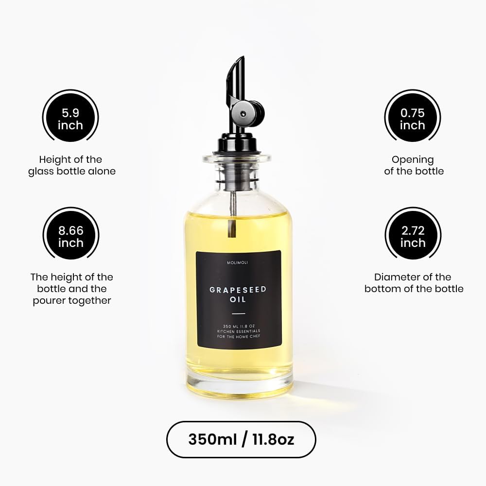 Molimoli Olive Oil Dispenser Bottle for Kitchen With Weighted Pourer - Glass Cruet Set of 4 | 350ml
