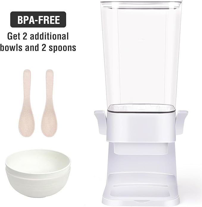 Cereal Dispenser Countertop with 2 Pack Bowls and Spoons 5.5 Qt Large Cereal Storage Container Holder for Pantry Dry Food Nut Dispenser Snack Candy Organizer Kitchen Organization for Oatmeal Granola