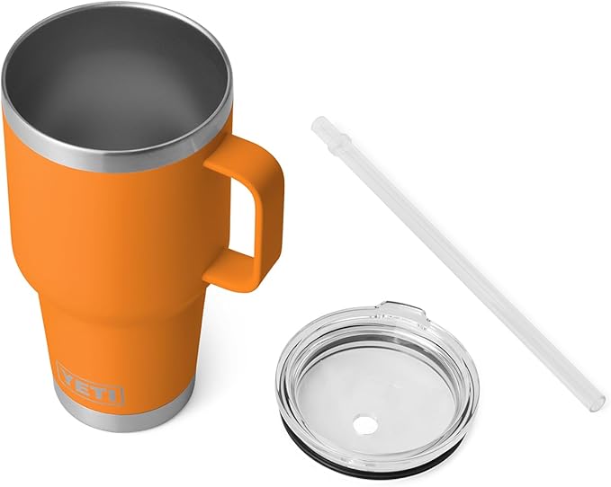 YETI Rambler 35 oz Tumbler with Handle and Straw Lid, Travel Mug Water Tumbler, Vacuum Insulated Cup with Handle, Stainless Steel, King Crab