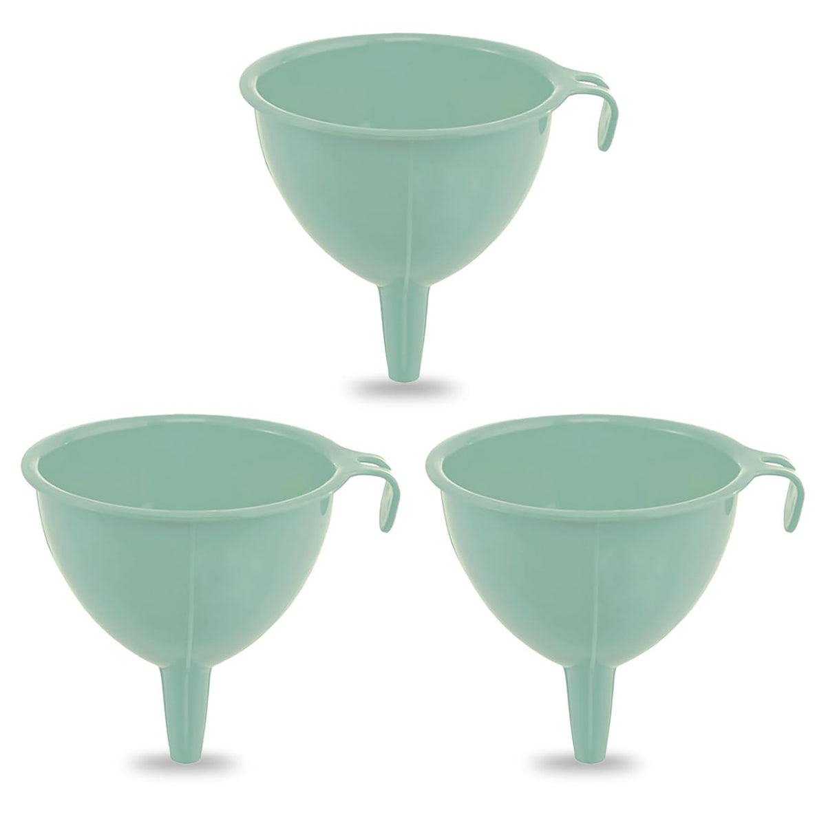 3-Piece Plastic Funnel Set - 5-Inch Diameter Kitchen Funnels for Bottles, Jars, and Lab Use (Blue)