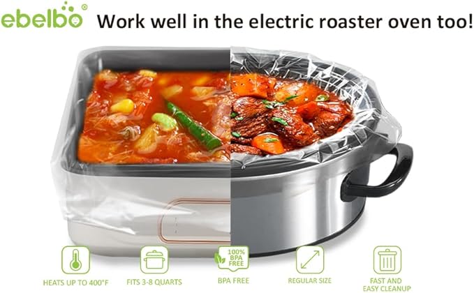 [2 For Free] 12 bags Ebelbo Nylon Pot liners, Slow Cooker Liners 13x21 Inch Large Size Disposable Roaster Cooking, Fit for 3-8QT Oval & Round Pot