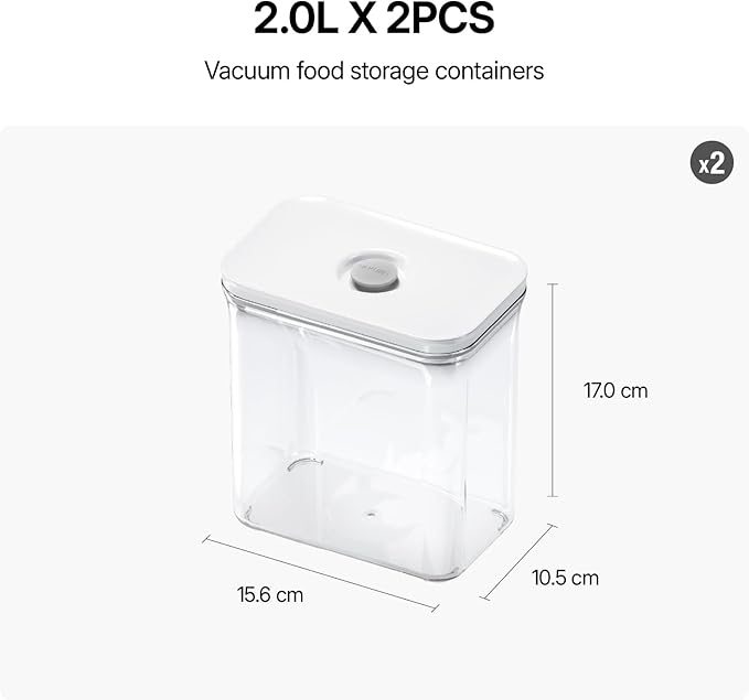 VAKUEN Premium Airtight Food Storage Containers, Rectangular 2PC-SET(2.11qt), Smart One-Click Seal Lid, 100% Leak Proof, Keep Food Fresh Longer, BPA-FREE, Dishwasher/Freezer & Microwave Safe