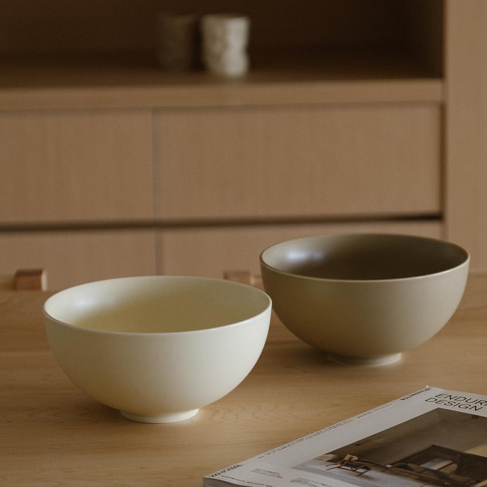 WENSHUO Serving Bowls, Modern Farmhouse Salad Bowls, Ceramic Fruit Bowls, 7.5" Set of 2 (Matte Crème)