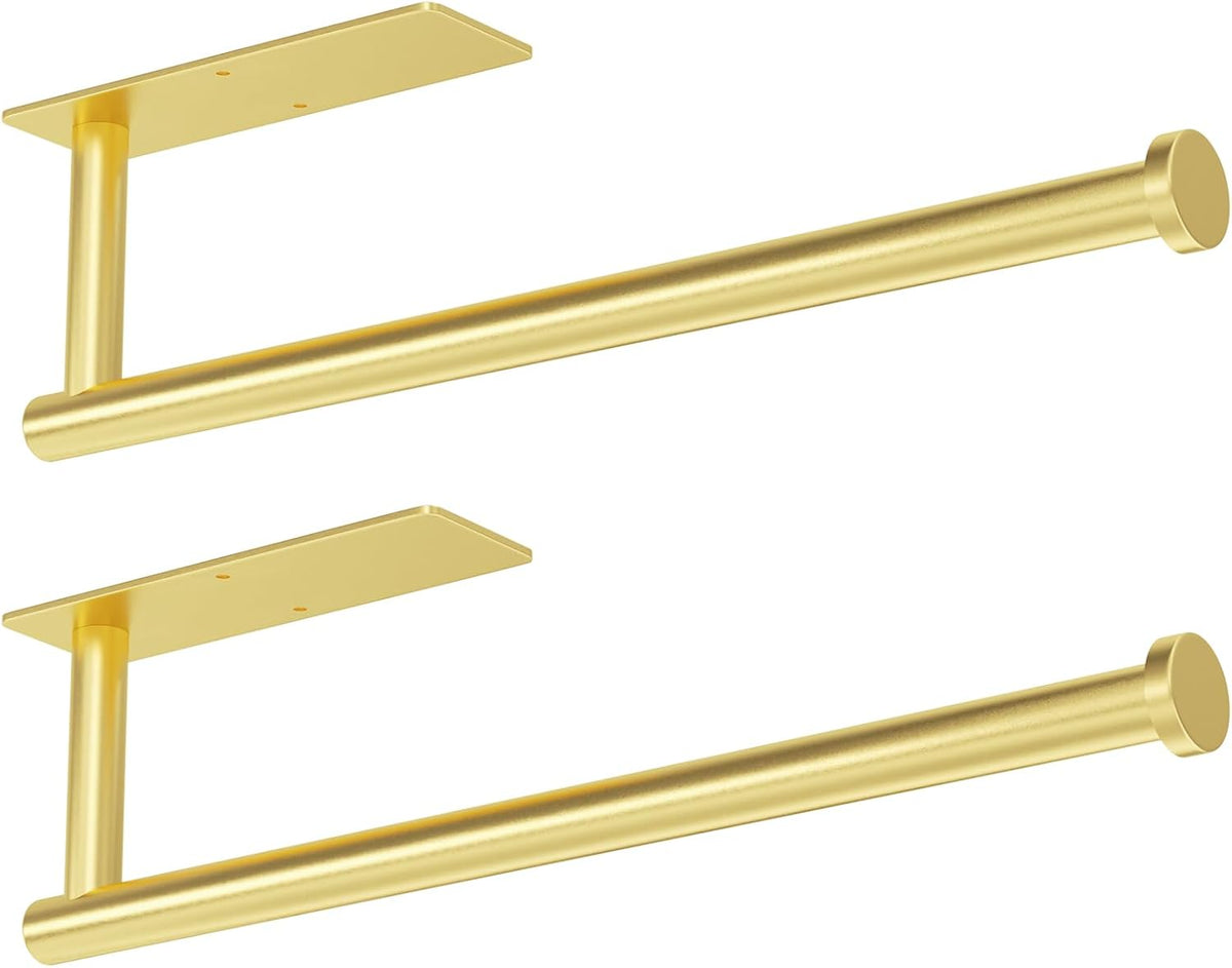 Paper Towel Holder - Self-Adhesive or Drilling, Gold Wall Mounted Rack - SUS304 Stainless Steel Kitchen Roll Holder Under Cabinet (2 Pack)