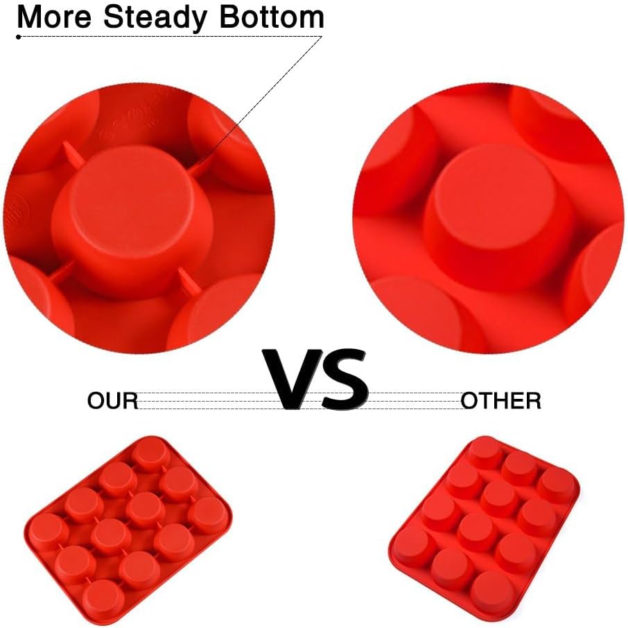 12 Cups Silicone Muffin Pan - Regular Size Cupcake Pan Muffin Tin for Baking Nonstick Food Grade
