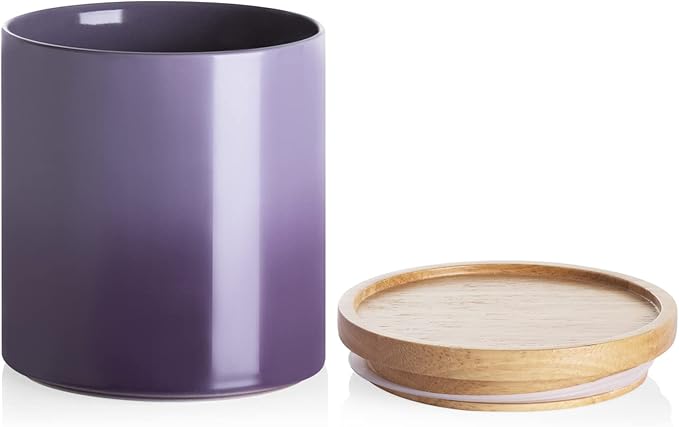 Sweejar Ceramic Food Storage Jar, Stackable Kitchen Canisters, Containers with Airtight Seal Wooden Lid for Serving Ground Coffee, Tea, Sugar, Salt and More - 16 Fl Oz (Gradient Purple)