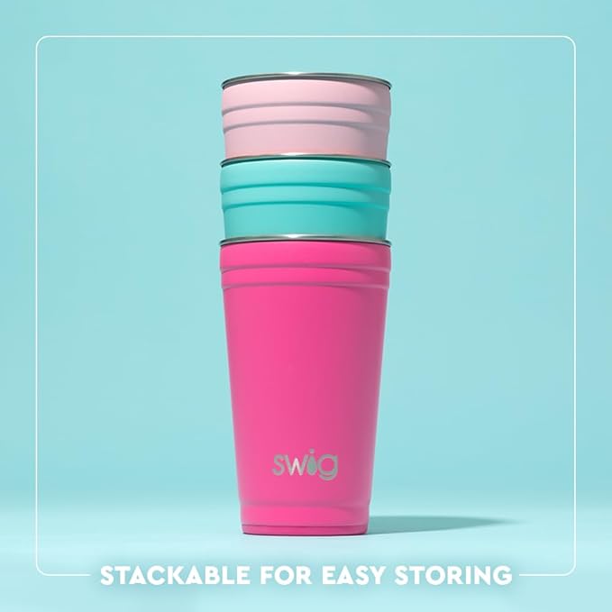 Swig Life 24oz Party Cup, Stackable Insulated Travel Coffee Tumbler with EZ Slider Lid, Cup Holder Friendly Travel, Stainless Steel 24 oz Tumbler, Reusable Mug (Taco Night)