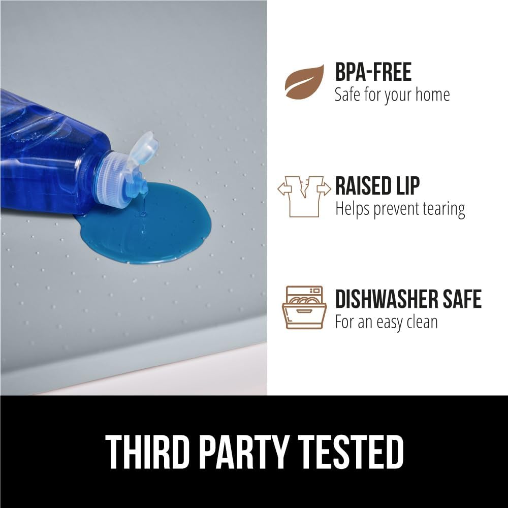 GORILLA GRIP Waterproof Silicone Under Sink Mat with Raised Lip for Kitchen and Bathroom, 31 x 22 in, Cabinet Shelf Liner Stay in Place Mats Dishwasher Safe Drawer Liner, Organizer Tray, Light Grey