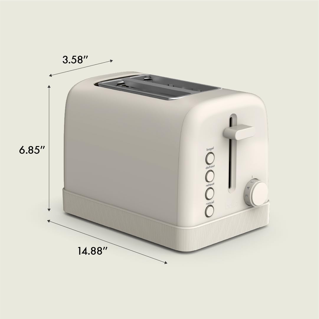bella 2 Slice Toaster, 6 Setting Shade Control w Reheat, Cancel, Bagel & Defrost Buttons, Removable Crumb Tray, Anti Jam & Auto Shutoff, Auto Centering Guides & Cord Wrap, 900 Watt, Oatmilk
