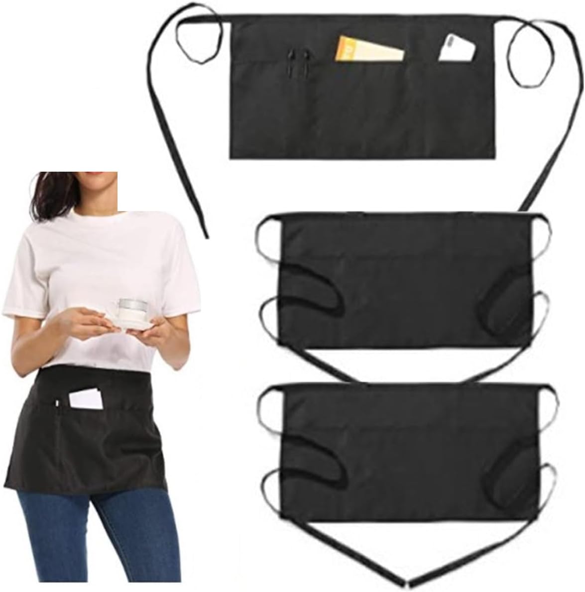 Bringsine 2 Pack Bib Chef - Unisex Aprons with 3 Pockets,Machine Washable for Men and Women,Kitchen Resistant Cooking BBQ Aprons Bulk(Black)