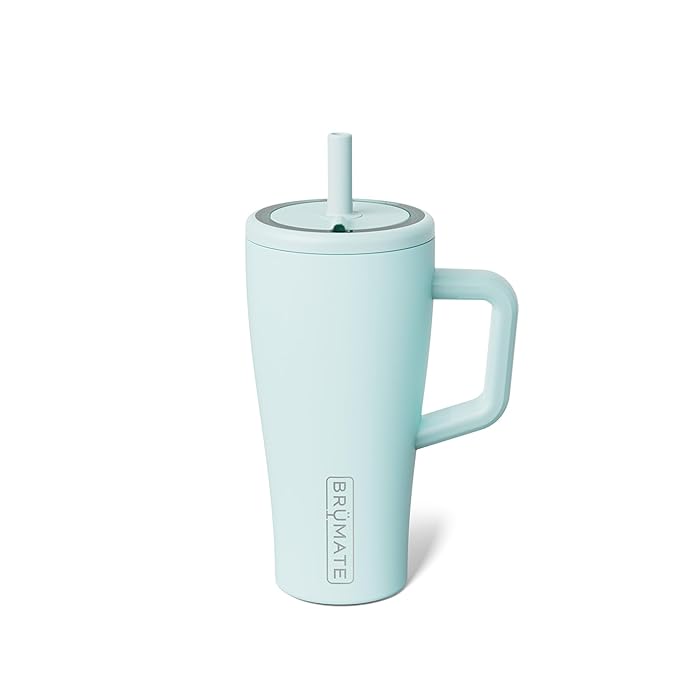 BrüMate Era 20 oz Tumbler with Handle and Straw | 100% Leakproof Insulated Tumbler with Lid and Straw | Made of Stainless Steel | Cup Holder Friendly Base | 20oz (Blue Agave)