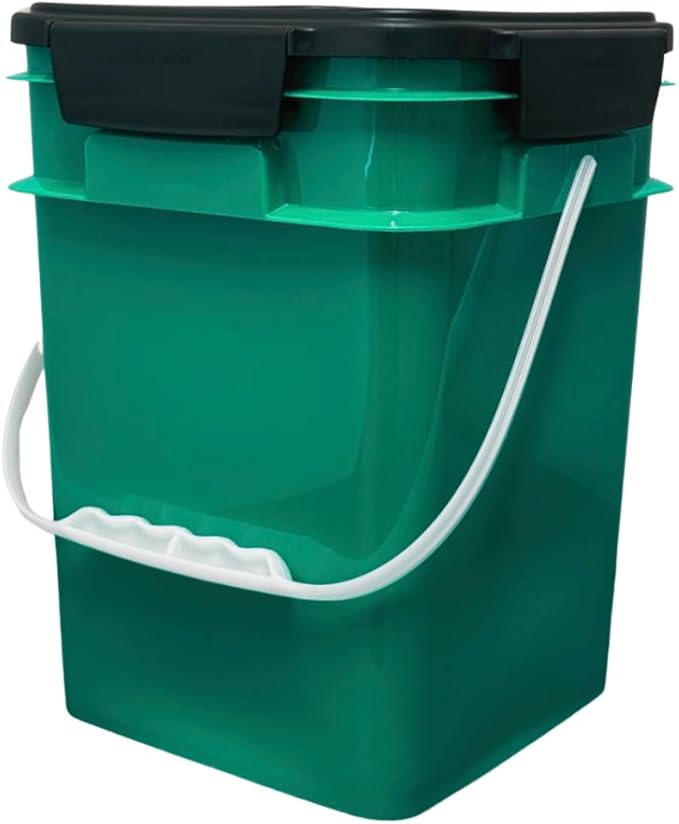 House Naturals 4 Gallon Square Food Grade Bucket Pail with Plastic Handles and Lid (Pack of 3) Made in USA containers (Dark Green - Black lids)