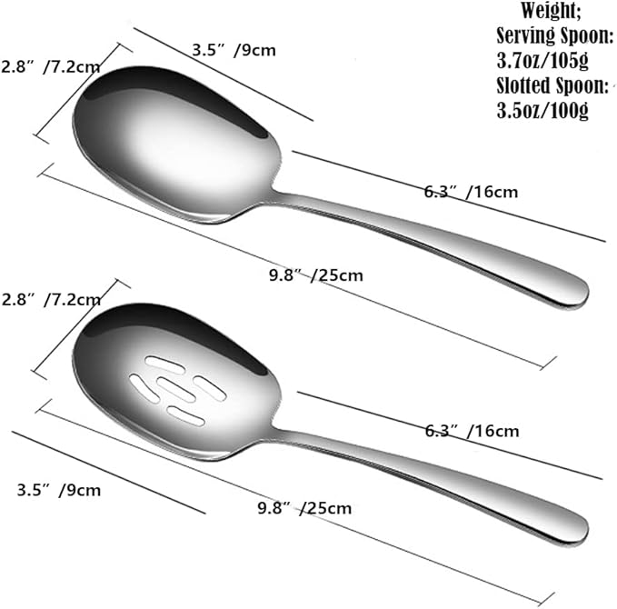 Extra Large Serving Spoons Set,18/8 Stainless Steel Slotted Spoon and Serving Spoon,9.8 Inch Buffet Spoons Set,Tabletop Flatware Utensil (2pack)