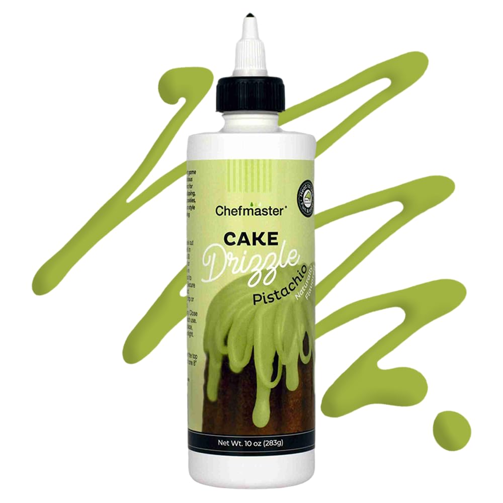 Pistachio-Flavored Cake Drizzle by Chefmaster, Edible Cake Drip Frosting for Decorating, Drip for Cakes, Cupcakes, Cookies, Donuts, 10 oz