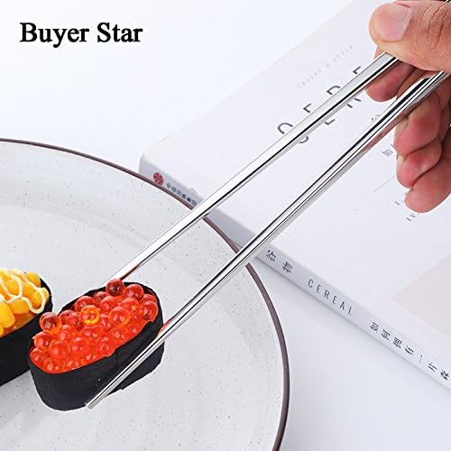 Buyer Star 5-Pair Silver Stainless Steel Chopsticks - Reusable Chinese Square Chopsticks