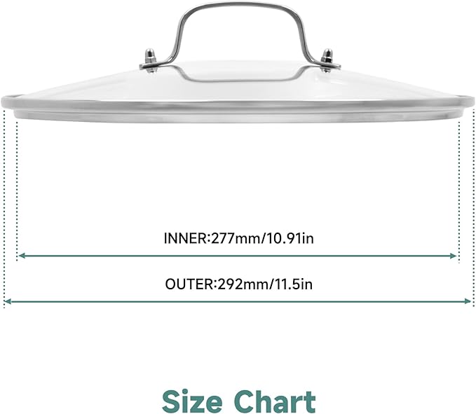 11 IN Glass Lid with Stainless Steel Handle for Frying Pan, Tempered Replacement Cover Compatible for All Cookware for Skillets, Round Cast Iron Aluminium, Stainless Steel Pans & Pots 276mm-292mm