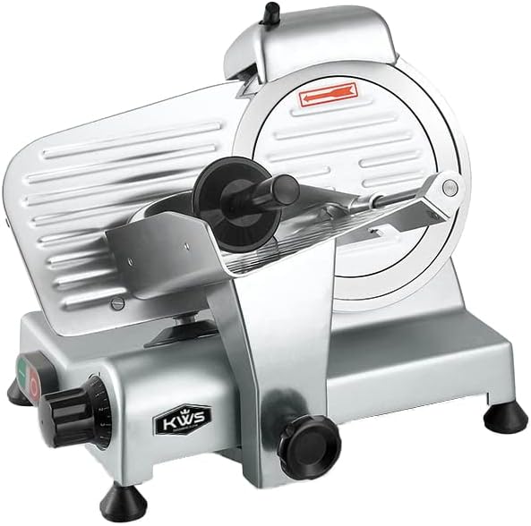 KWS Premium MS-6SS 200w Electric Slicer 7.67-Inch Stainless Steel Blade, Frozen Meat/Deli Meat/Cheese/Food Slicer Low Noises Commercial and Home Use