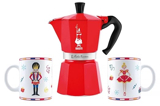 Bialetti Moka Express Iconic Italian Stovetop Espresso Maker (Red, 6 Cups Bundle)