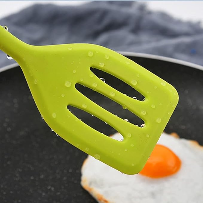 2Pack Small Silicone Turner High Heat Resistant Slotted Spatula for Fish, Eggs, Pancakes and More (8.2 IN, Blue)