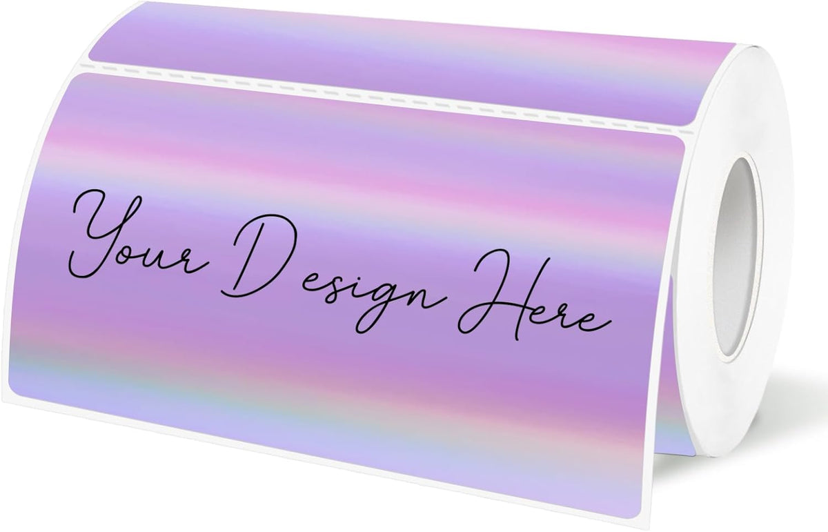 2x4 Inch Holographic Thermal Labels, Purple Direct Thermal Stickers Label, Self-Adhesive Glitter Thermals Printer Sticker Labels, Perforation Line Design- 200Pcs/1 Roll