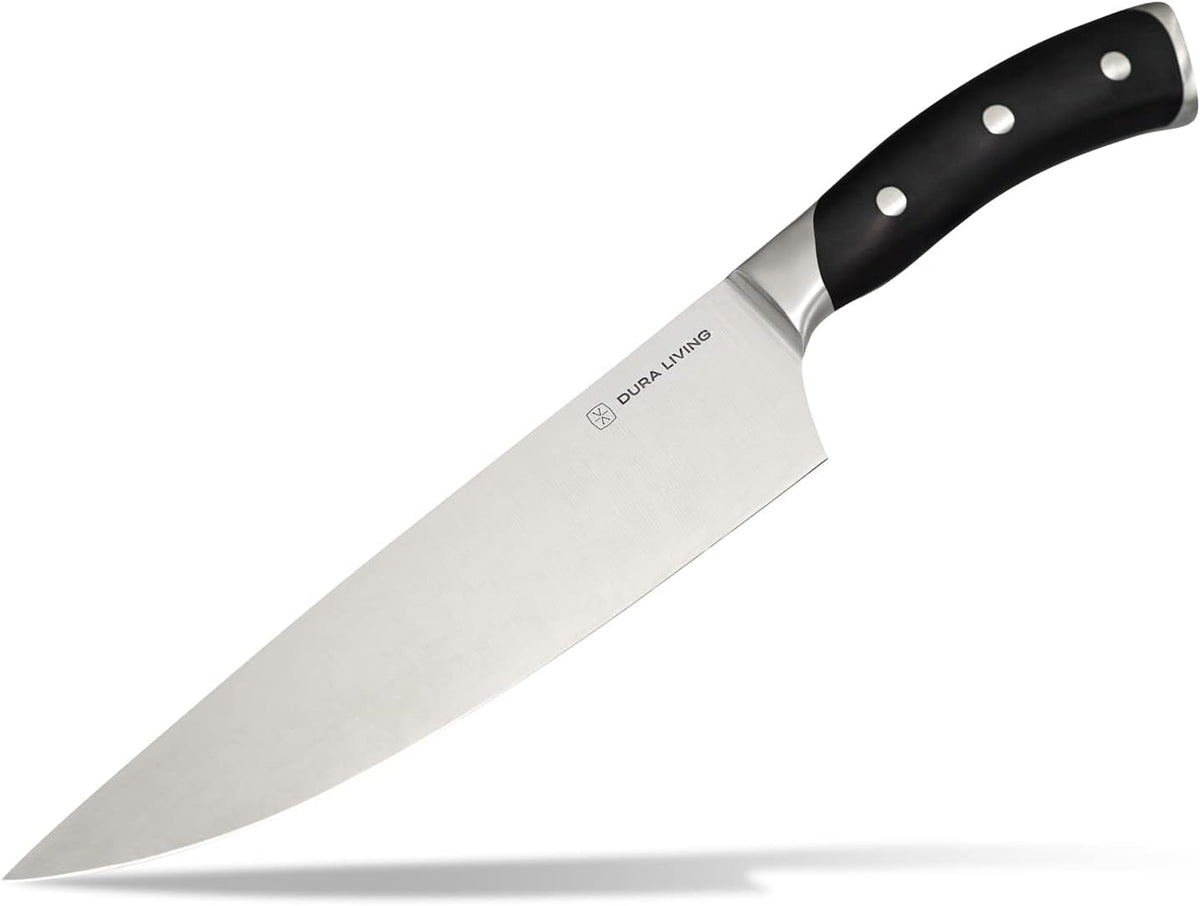8-Inch Chef Knife – Ultra-Sharp German High Carbon Stainless Steel, Full Tang, Ergonomic Handle, Multipurpose Kitchen Knife for Chopping, Slicing, and Dicing, Black