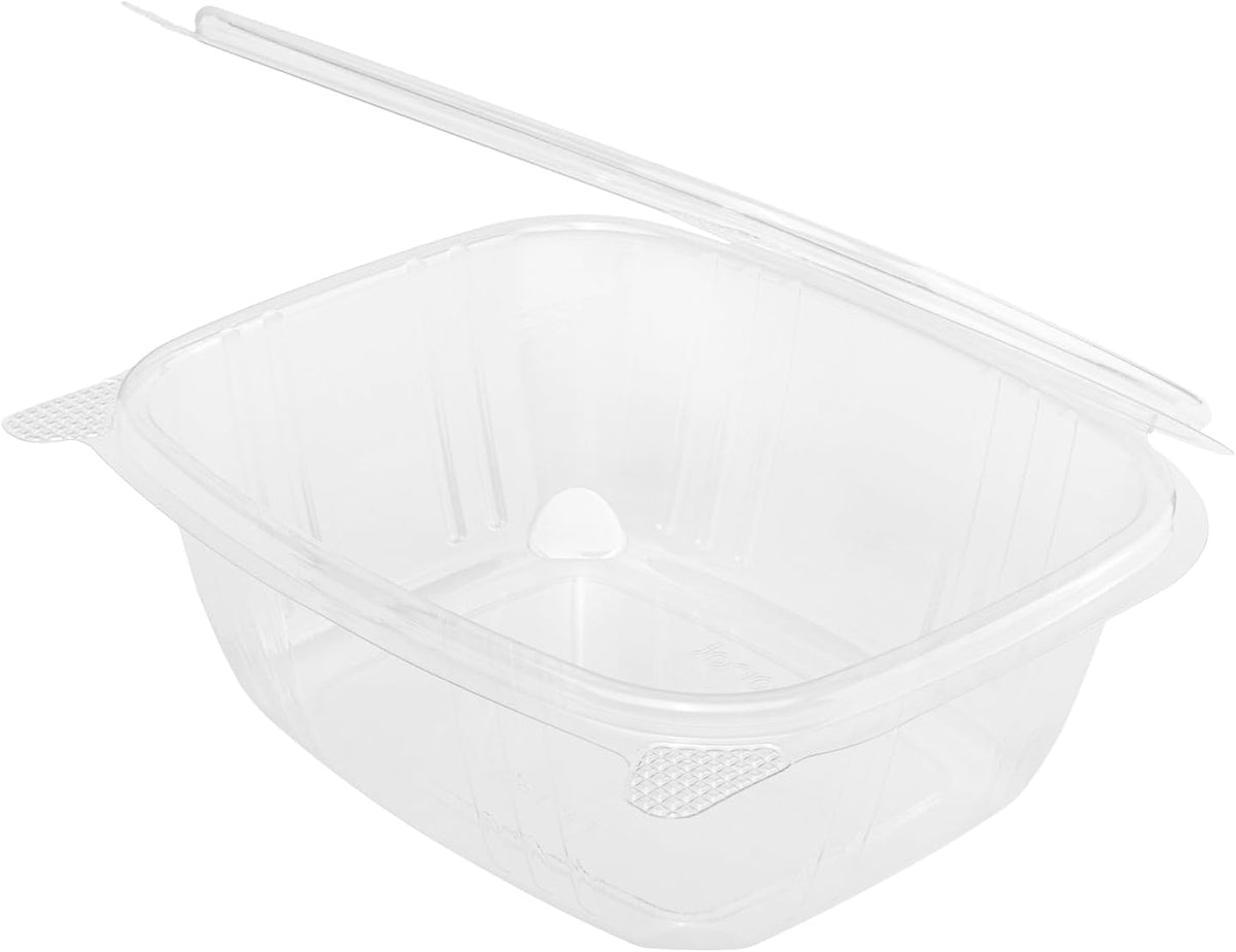 Karat 200 Count Clear PET Hinged Deli Take Out Containers - 32 oz Plastic Clamshell Food Containers, Disposable Square to Go Boxes, Ideal for Pasta Salads, Fruit, Deli Sides and More, FP-HDC32