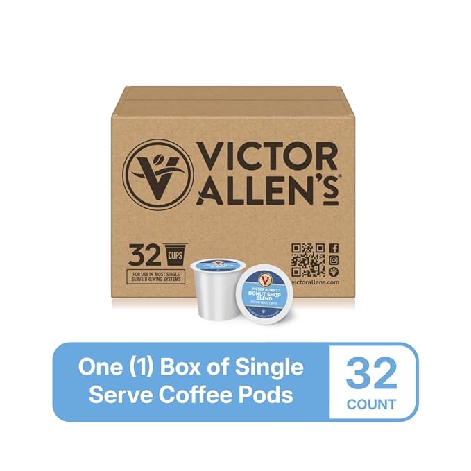 Victor Allen's Coffee Donut Shop Blend, Medium Roast, 32 Count, Single Serve Coffee Pods for Keurig K-Cup Brewers