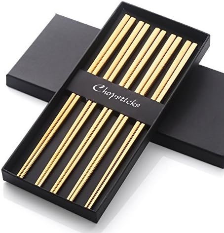 Buyer Star 5-Pair Gold Stainless Steel Chopsticks - Reusable Chinese Square Chopsticks