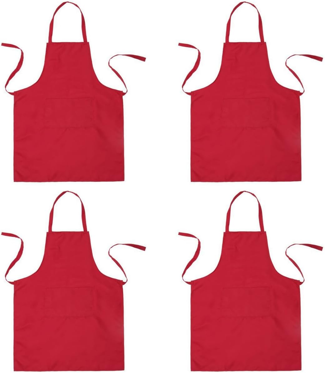 Bringsine 4 Pack Bib Chef Apron - Unisex with 2 Pockets,Machine Washable for Men and Women,Kitchen Resistant Cooking BBQ Aprons Bulk(Red)