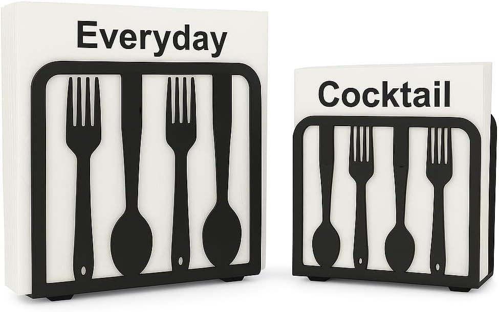 Modern Metal Napkin Holder for Kitchen & Dining Table – black large high end napkin holder for Everyday & Cocktail Napkins – Farmhouse & Restaurant Style - Set 2