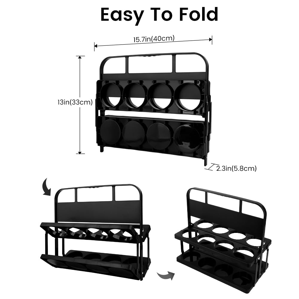 Bodaon 8 Cup Drink Carrier with Handle, Plastic Cup Carriers for Drinks, Drink Holder for Car, GrubHub/Eats Doordash Accessories, Portable Foldable Reusable Mobile, Use for Food Delivery Bag, Black