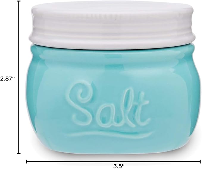 Fox Run Vintage Style Mason Jar Salt Cellar, Blue Ceramic with White Lid, 1 Cup Capacity