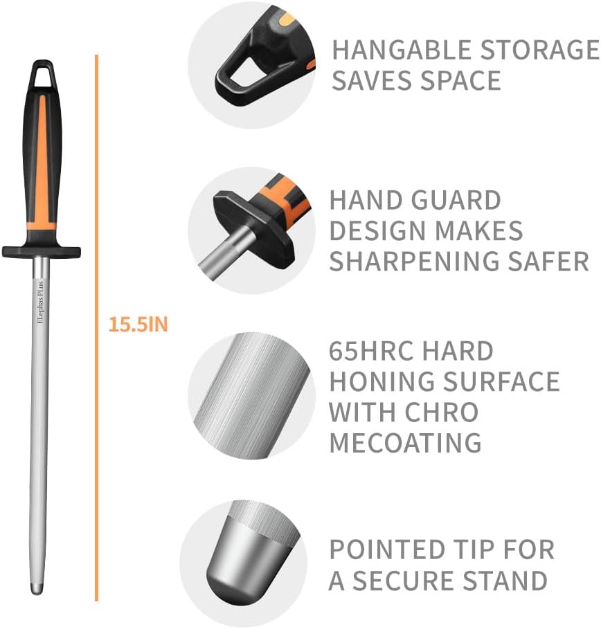 Selected High-Carbon Steel Honing Rod - Honing Steel Made of Hardened with Classic Simplicity Handle Sharpening Steel for Knife Sharpeners for Kitchen Knives (10IN)