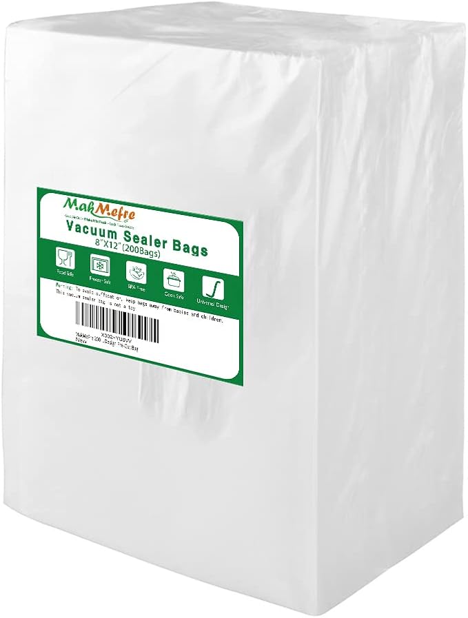 MakMeFre 200 Quart Size 8"x12" Vacuum Freezer Sealer Bags for Food, BPA Free, Heavy Duty Commercial Grade, Sous Vide Vaccume Safe,Vaccume Seal Pre-Cut Bag