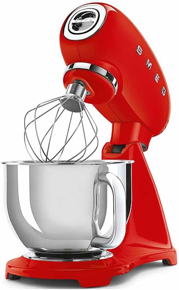SMEG SMF03 Stand Mixer – 5 Qt Tilt-Head Mixer with Stainless Steel Bowl, 10 Speeds, Retro 50s Vintage Style – Red