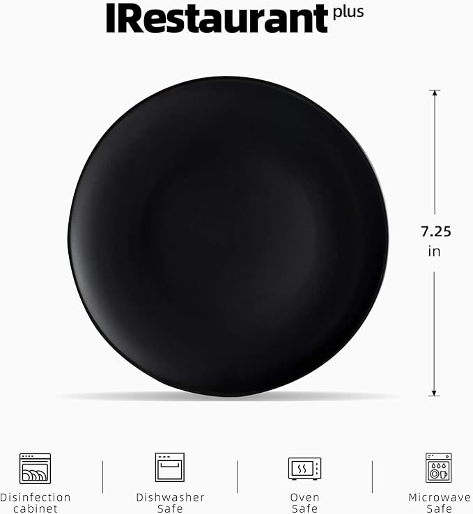 Stoneware Coupe Commercial Grade Dinnerware, Matte Black Plate 7.25", Case of 36