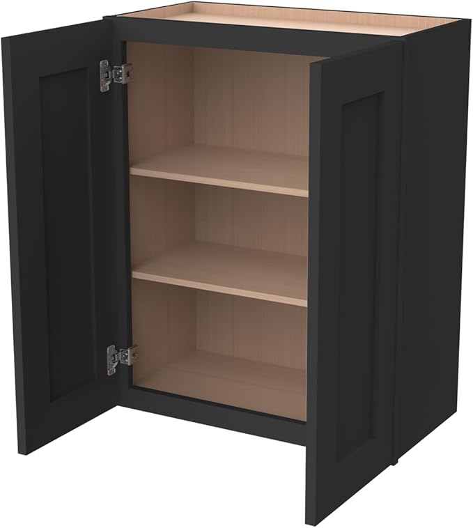 Wall-Mounted Cabinet – Solid Wood Shaker Style Medicine Cabinet with Adjustable Shelves & Soft-Close Doors for Bathroom, Kitchen, and Office Storage (Charcoal Black, 27" W x 12" D x 36" H)