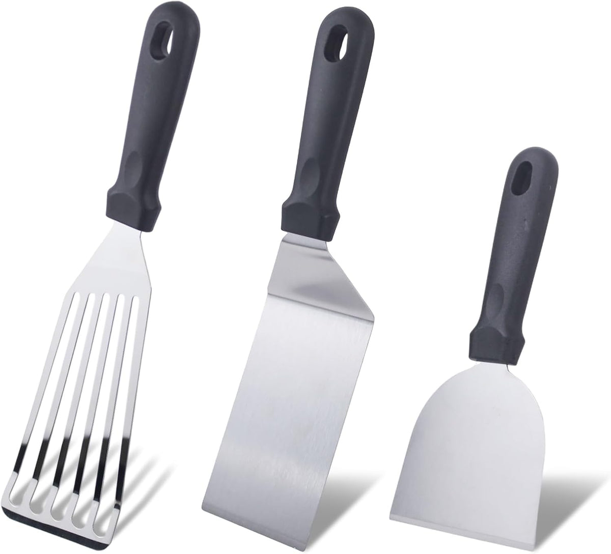 3pcs Stainless Steel Spatula Set Metal Fish Spatulas for Cast Iron Skillet Cooking Cooking BBQ Pancake, Fish, Smash Burger and Egg Kitchen Spatulas with Handle